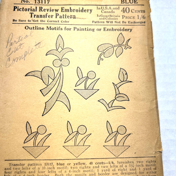 Pictorial Review Embroidery Transfer Pattern #13117 Outline Motifs - Picture 4 of 7